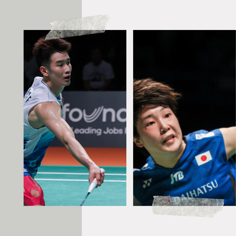 Li Shifeng, left, and Akane Yamauchi (right) in action in the men's and women's singles final in Kumamoto, Japan, on Sunday. Li wins Kumamoto Masters Japan men's title while Akane tops women